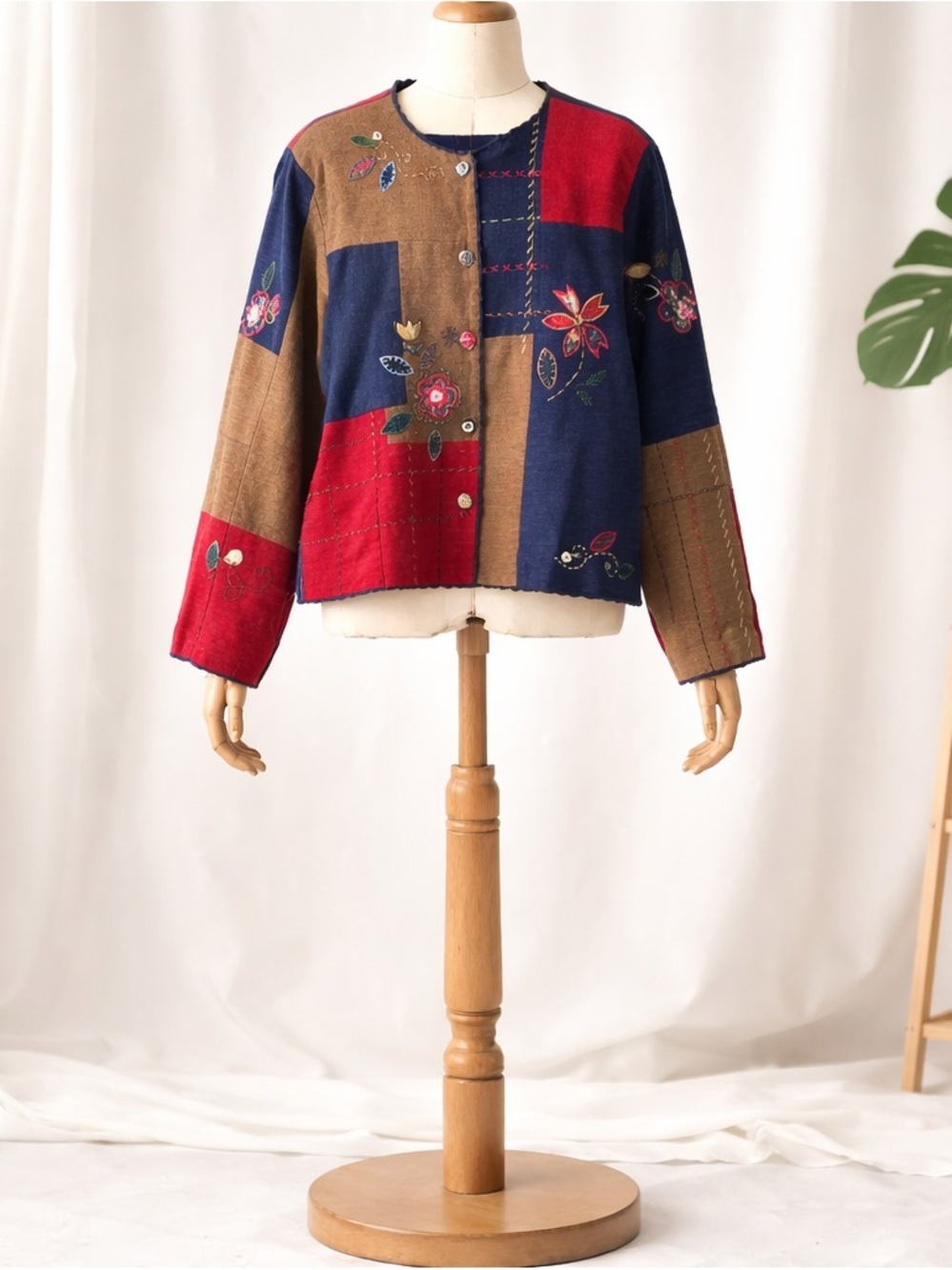Vintage City blues Koret Patchwork Embroidered Navy, Red & Brown Jacket